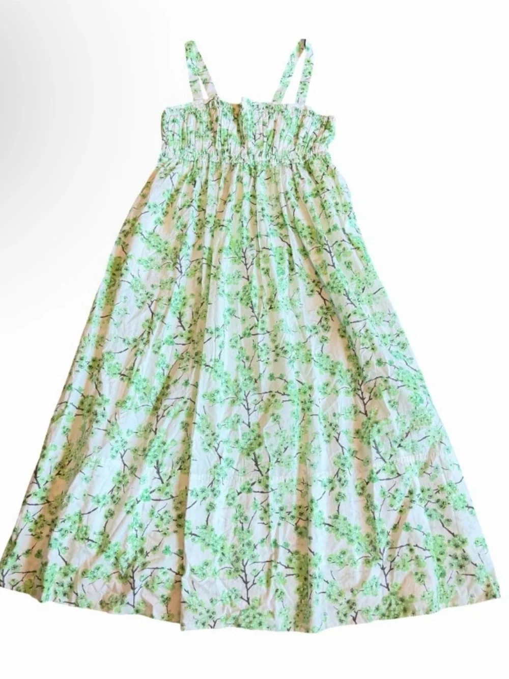 J. Crew Gathered Tank Midi dress in Lime Cherry Blossoms